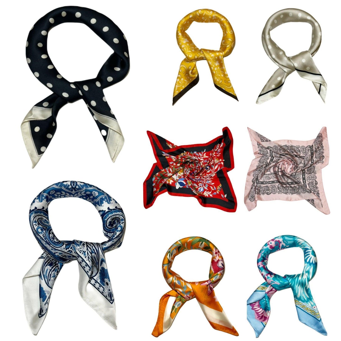 Printed square satin silk scarf 70 x 70 cm