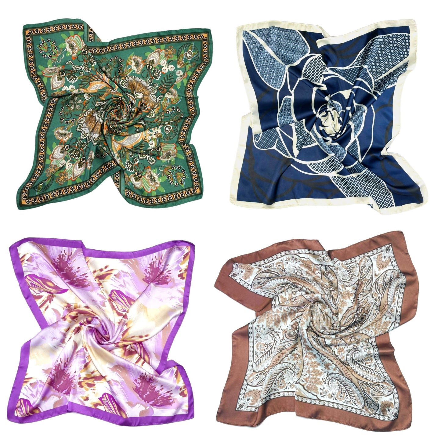 Printed square satin silk scarf 70 x 70 cm