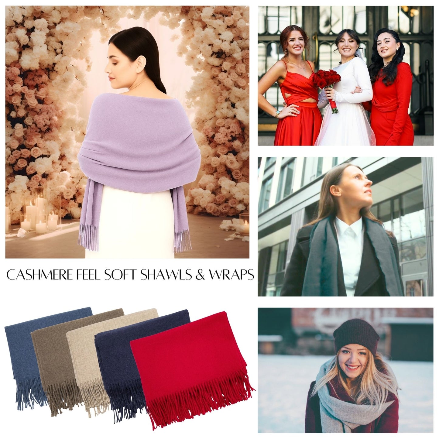Cashmere feel Scarves Plain Scarf for Women & Men Thick Pashmina Shawl