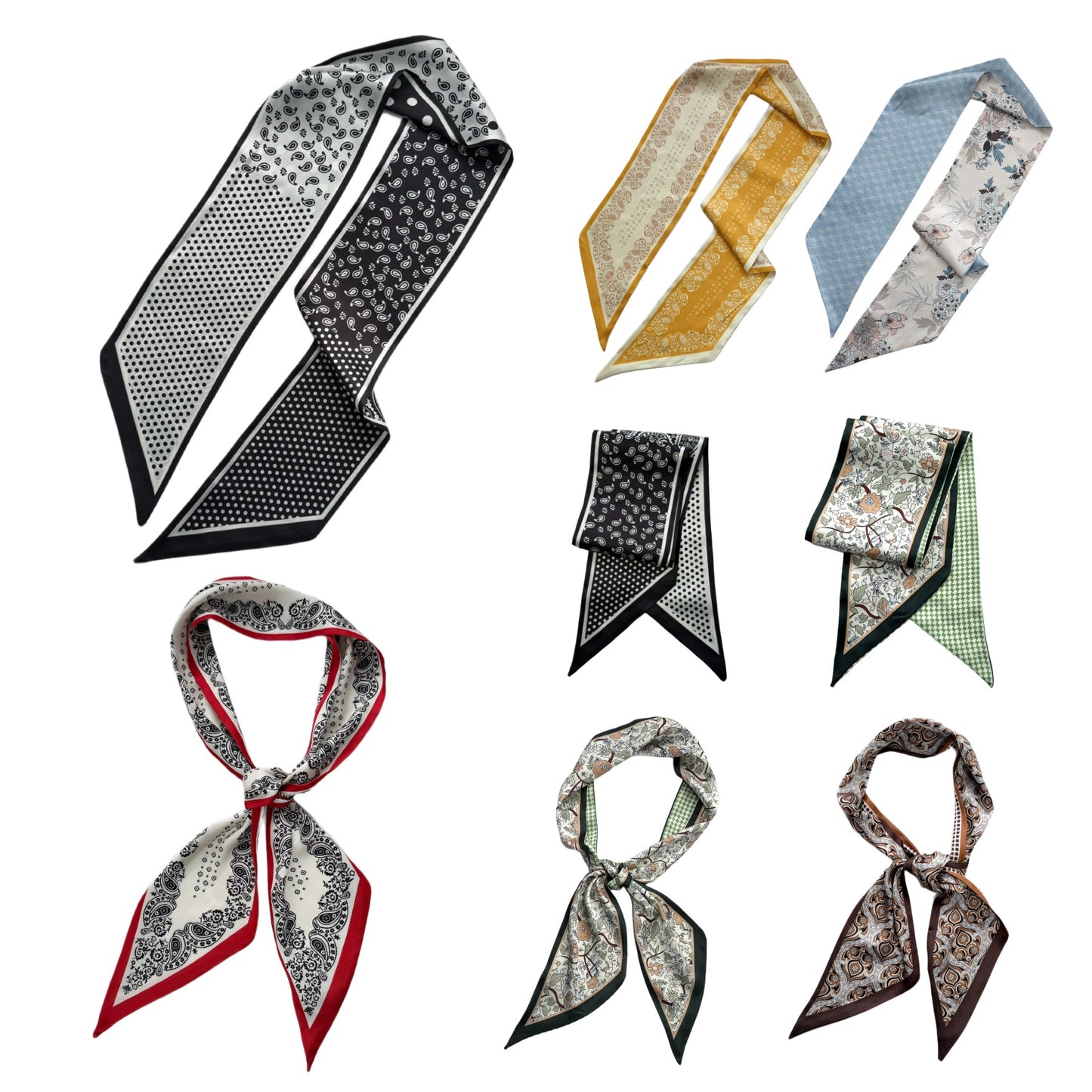 Narrow scarf printed satin silky scarf 148 x 13 cm