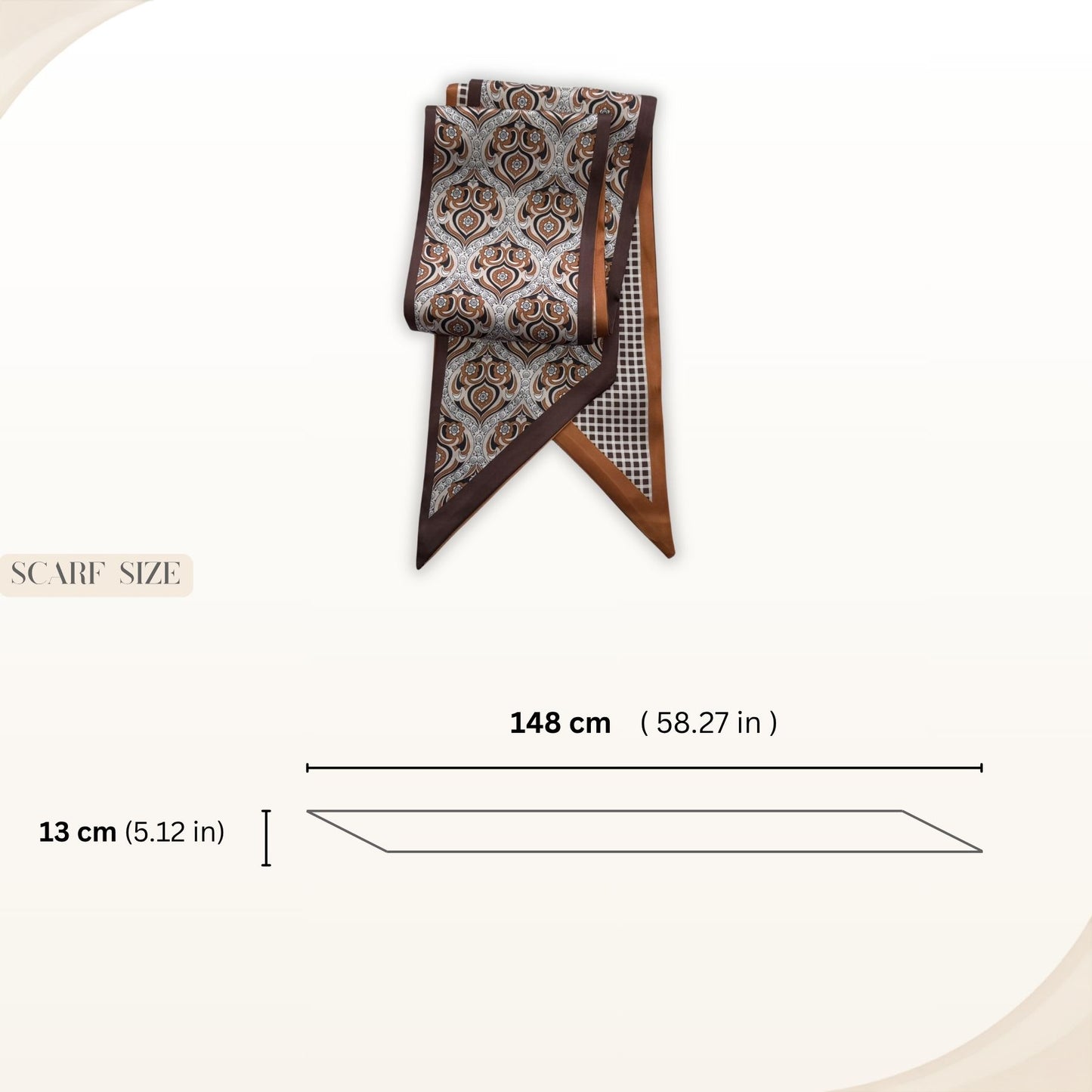 Narrow scarf printed satin silky scarf 148 x 13 cm
