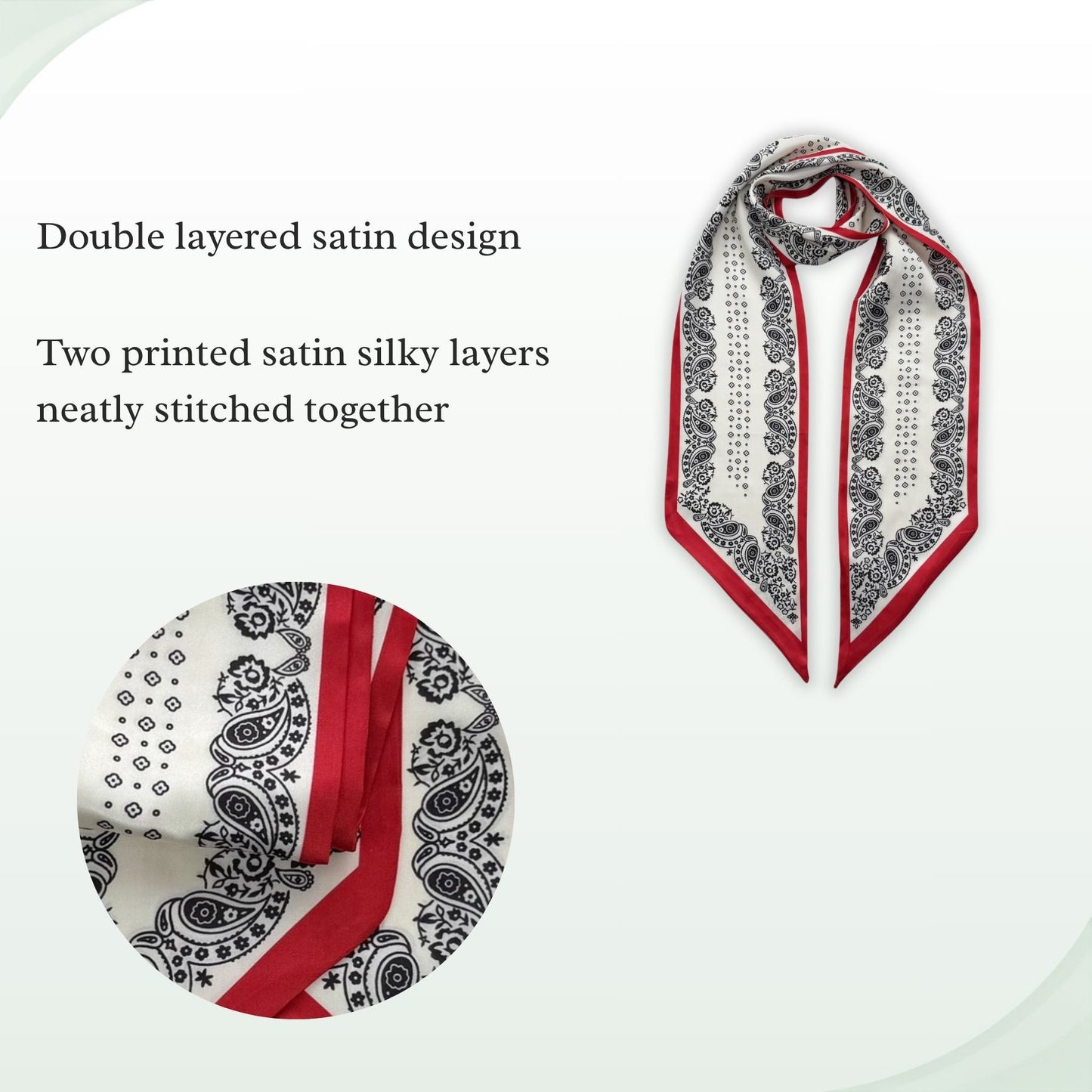 Narrow scarf printed satin silky scarf 148 x 13 cm