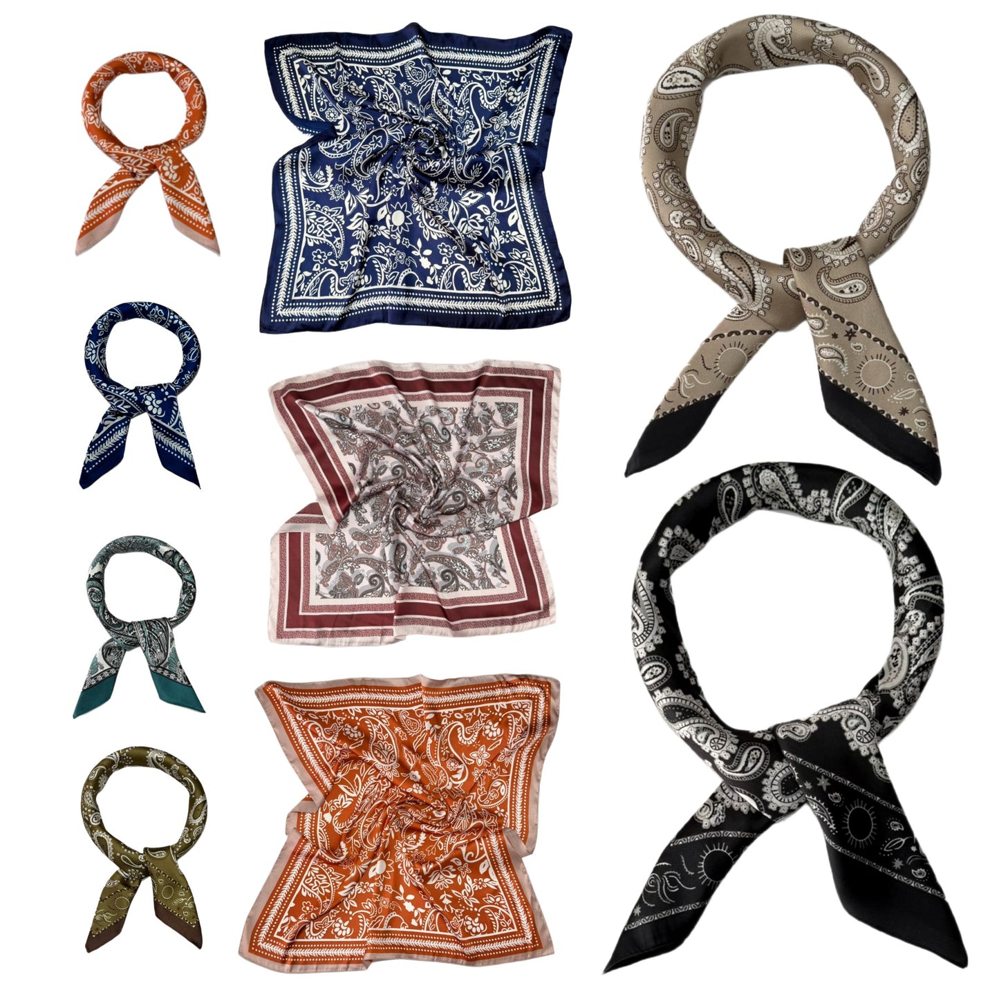 Paisley Print square satin silk scarf 70x70 cm