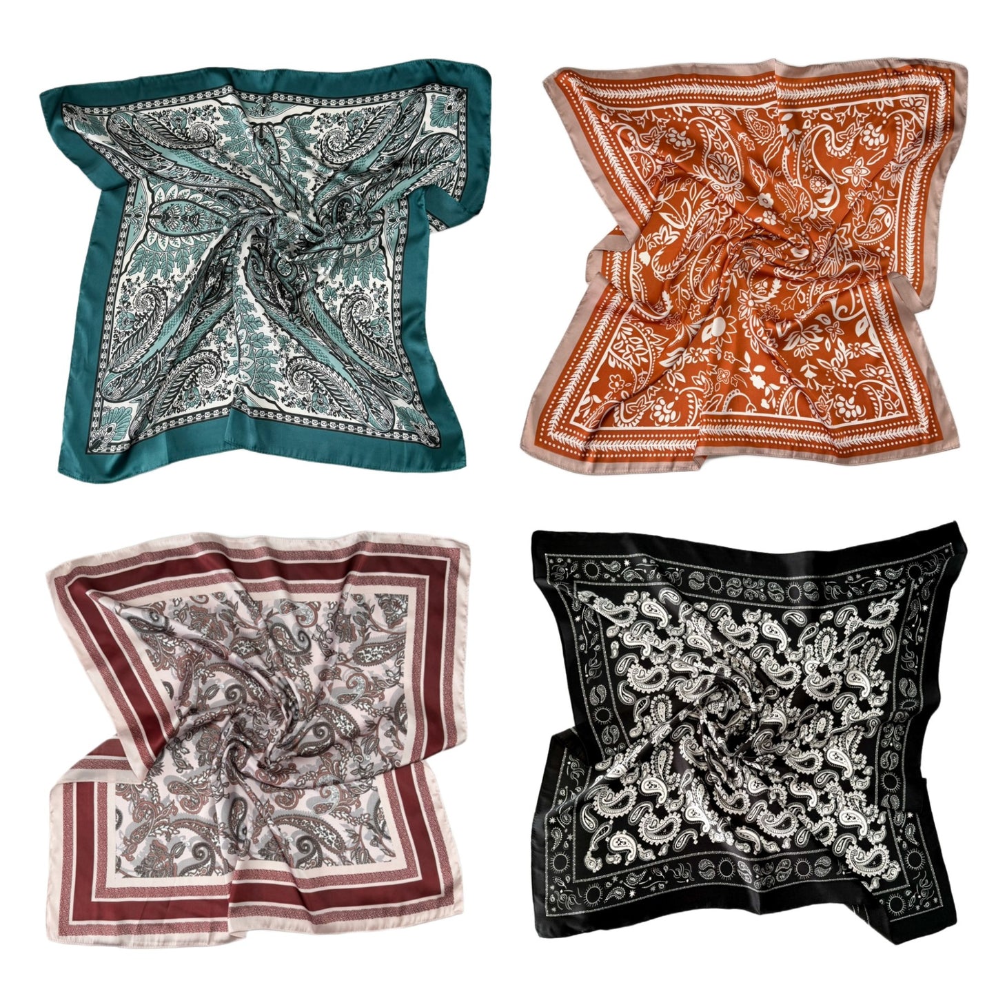 Paisley Print square satin silk scarf 70x70 cm