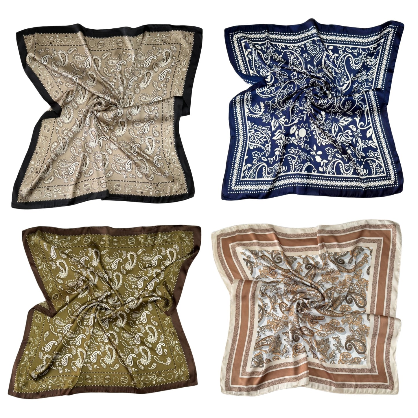 Paisley Print square satin silk scarf 70x70 cm