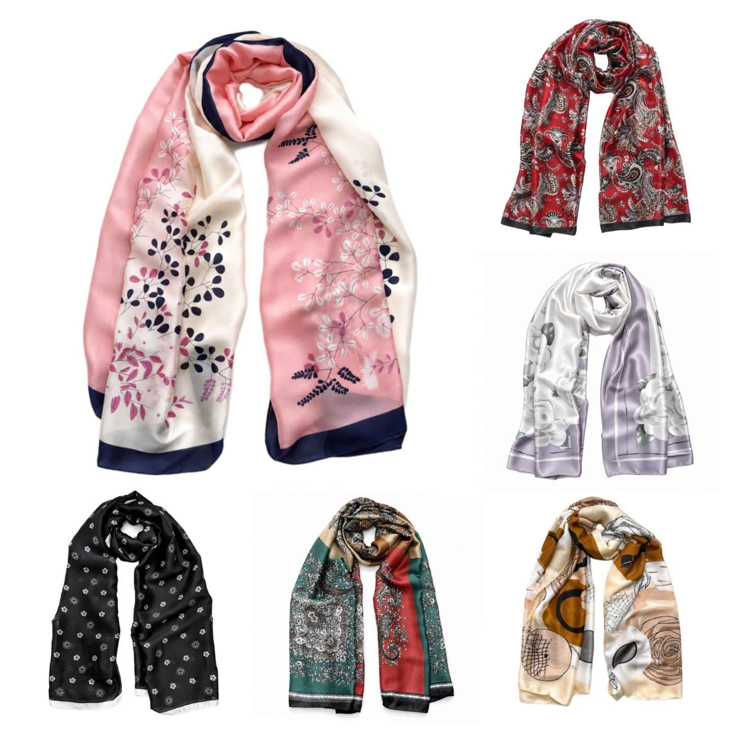 Satin Silk Scarf for Women Printed Silky Neck Scarf 180x90 cm