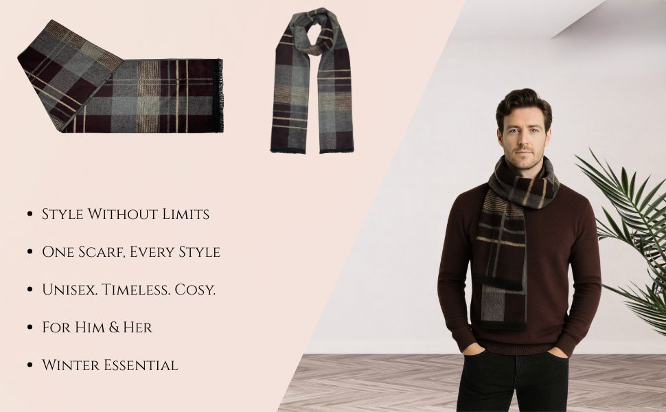 Plaid Winter Scarf for Men & Women Soft Winter Neckwear