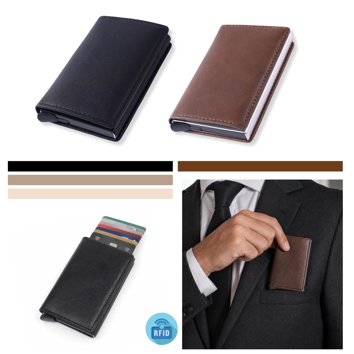 Mens Pop Up Wallet RFID Blocking Faux Leather Slim Card Holder