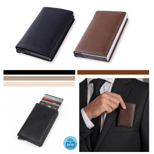 Mens Pop Up Wallet RFID Blocking Faux Leather Slim Card Holder