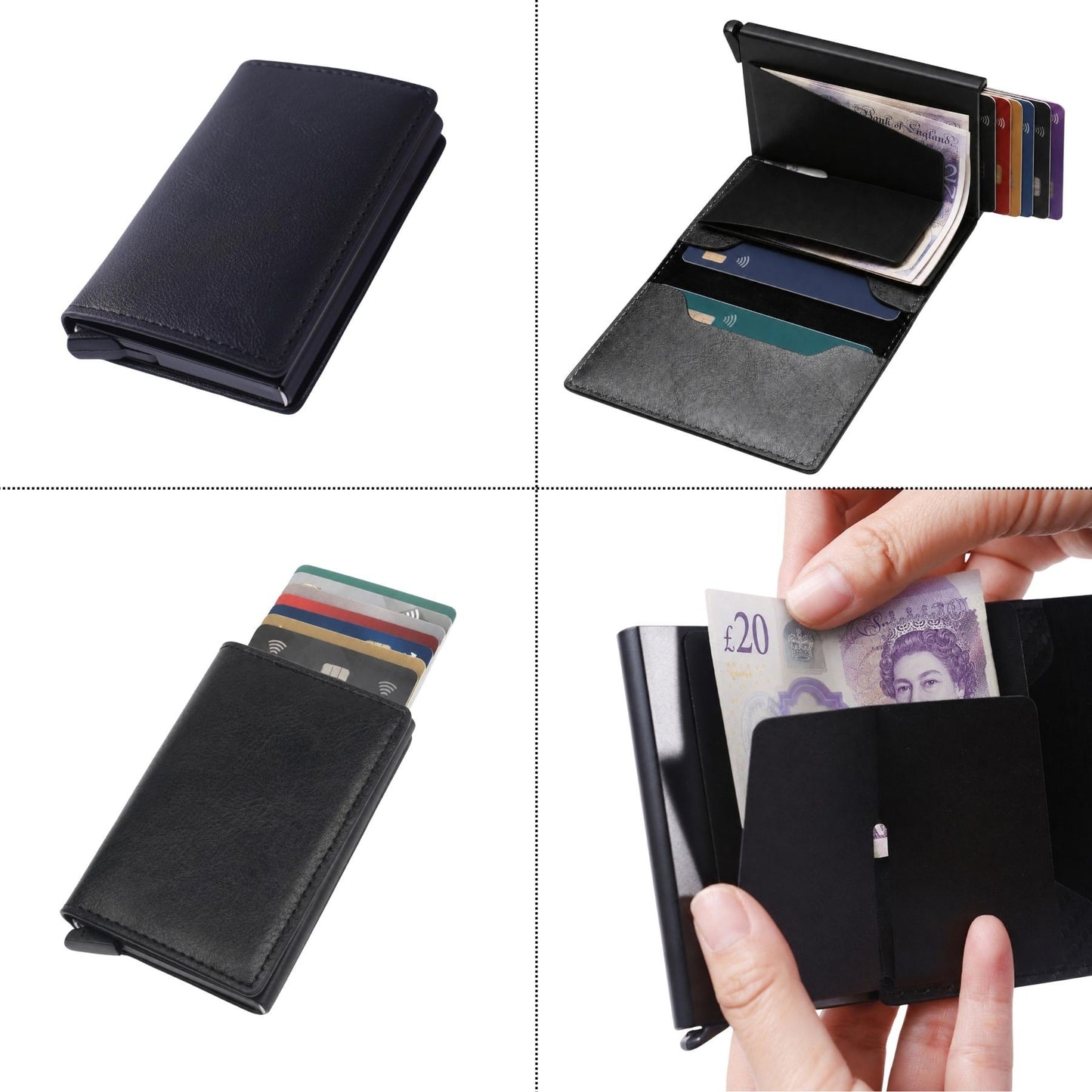 Mens Pop Up Wallet RFID Blocking Faux Leather Slim Card Holder