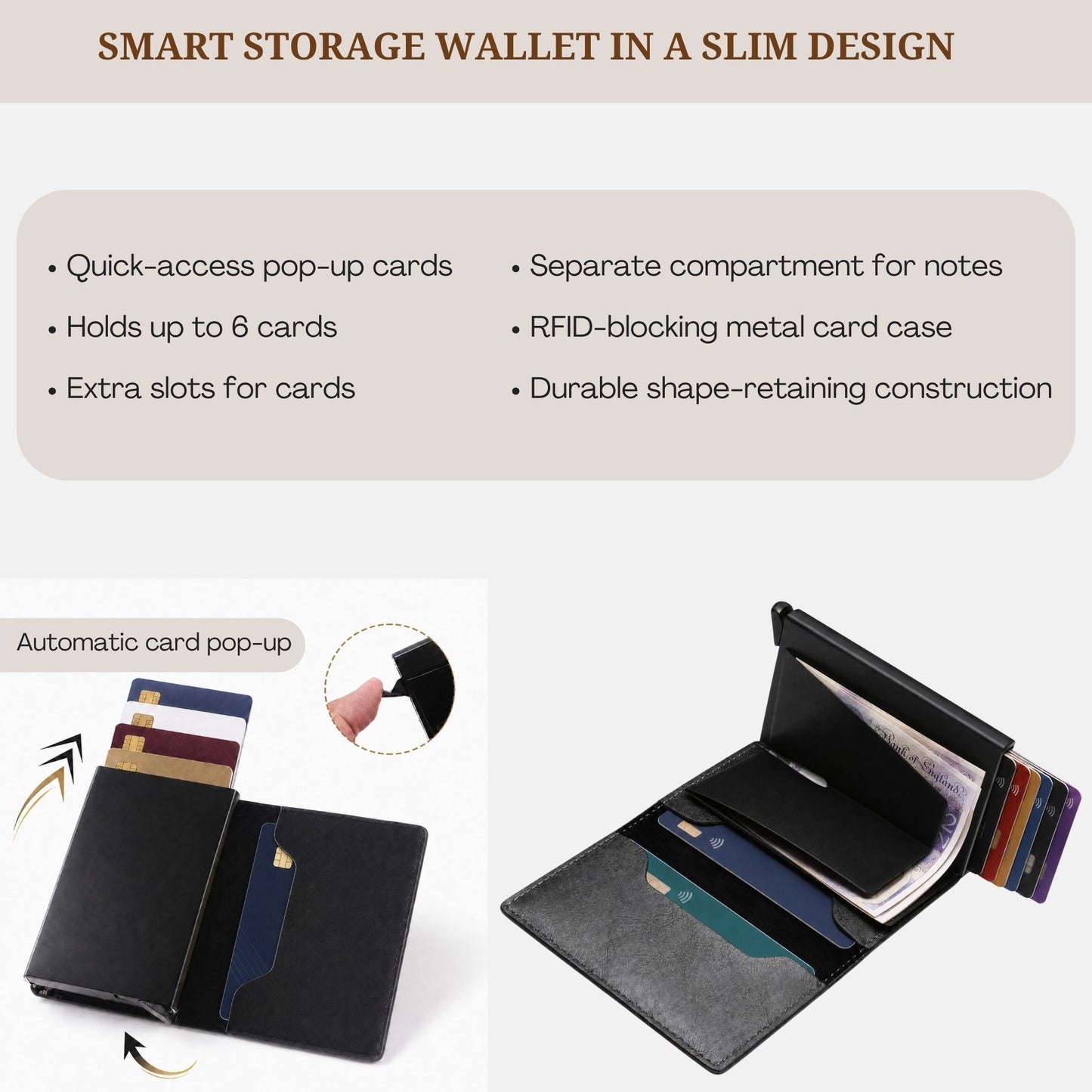 Mens Pop Up Wallet RFID Blocking Faux Leather Slim Card Holder
