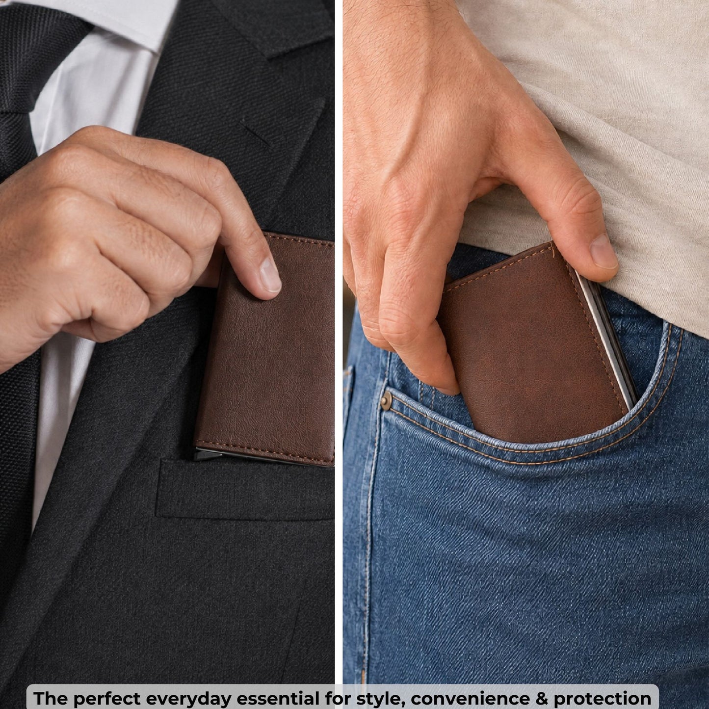 Mens Pop Up Wallet RFID Blocking Faux Leather Slim Card Holder