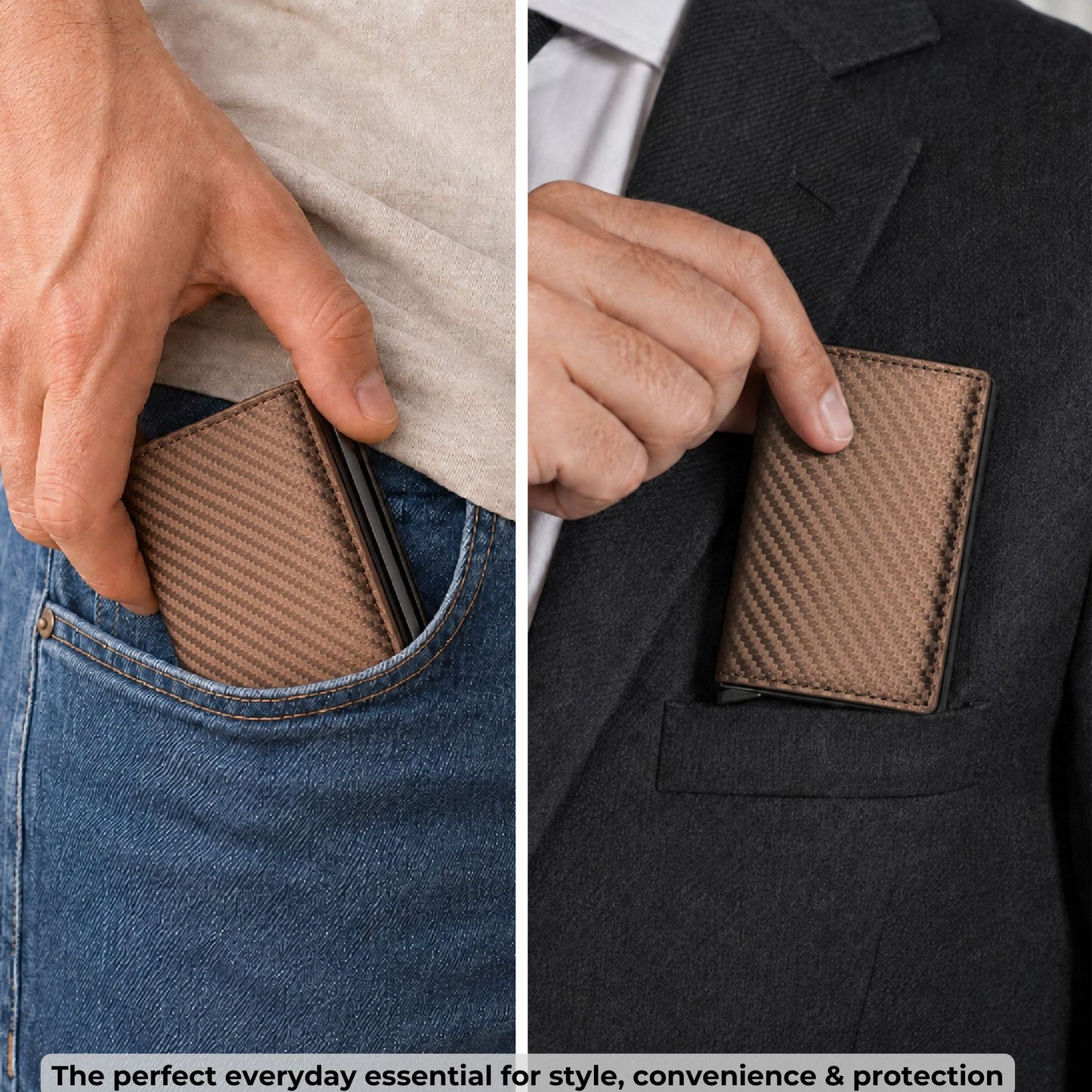 Mens Pop Up Wallet RFID Blocking Carbon Fibre Slim Card Holder
