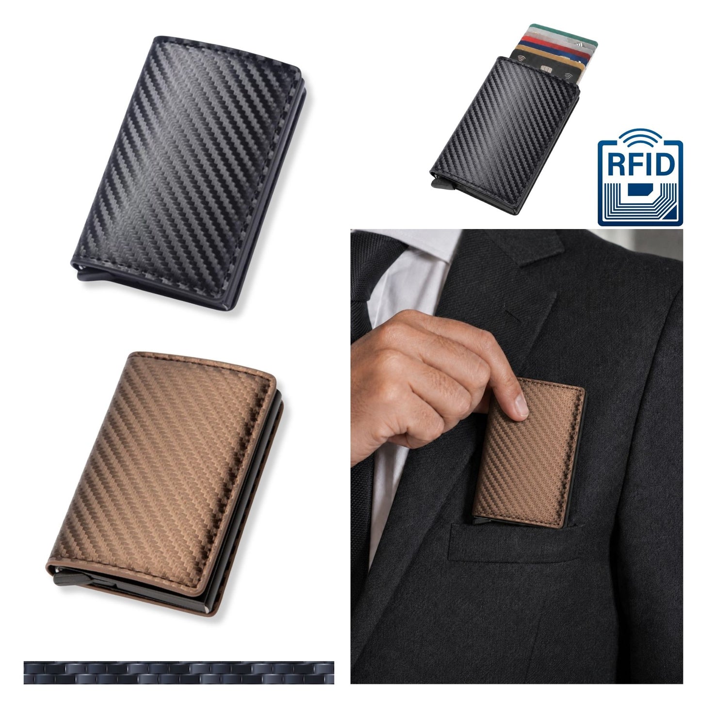 Mens Pop Up Wallet RFID Blocking Carbon Fibre Slim Card Holder