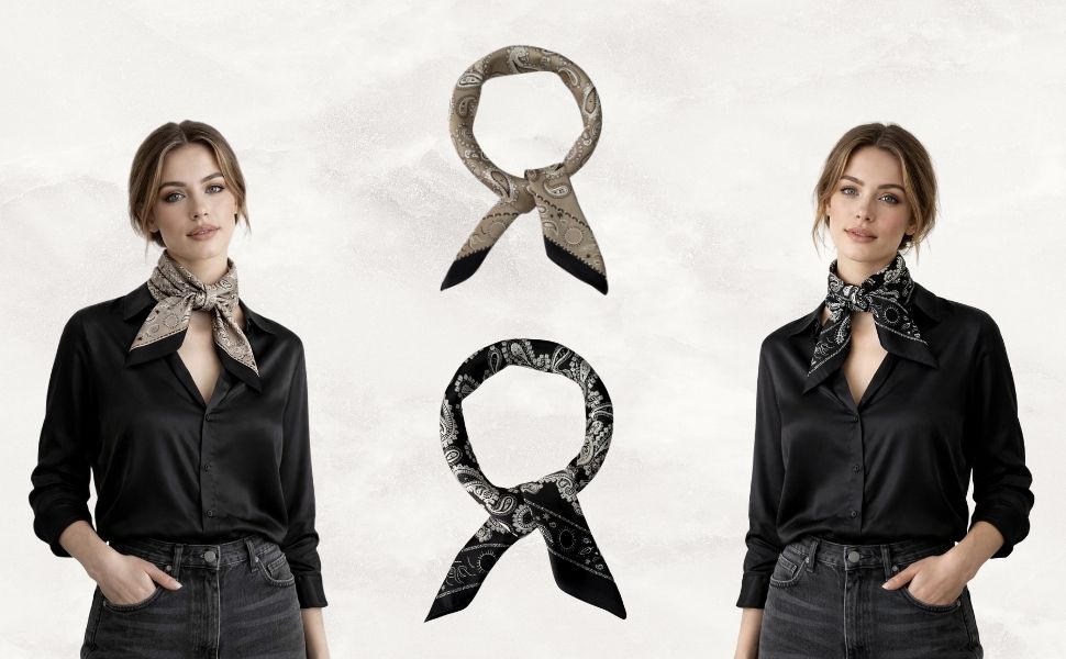 Paisley Print square satin silk scarf 70x70 cm